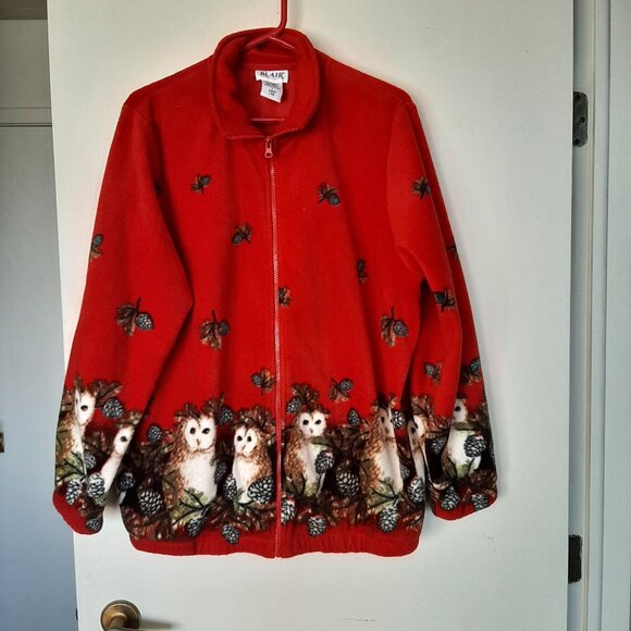 Blair Jackets & Blazers - Vintage Blair Red Full Zip Leaf Owl Fleece Jacket Sweater Large